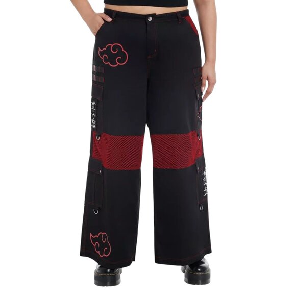 Hot Topic Naruto Shippuden Akatsuki Mesh Wide Leg Cargo Pants Size 13 Emo Grunge - Picture 1 of 14